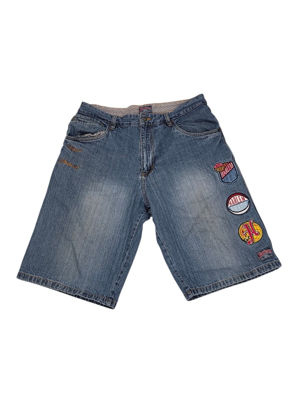 VTG Y2K Platinum FUBU x Harlem Globetrotters Denim Jorts Size 38